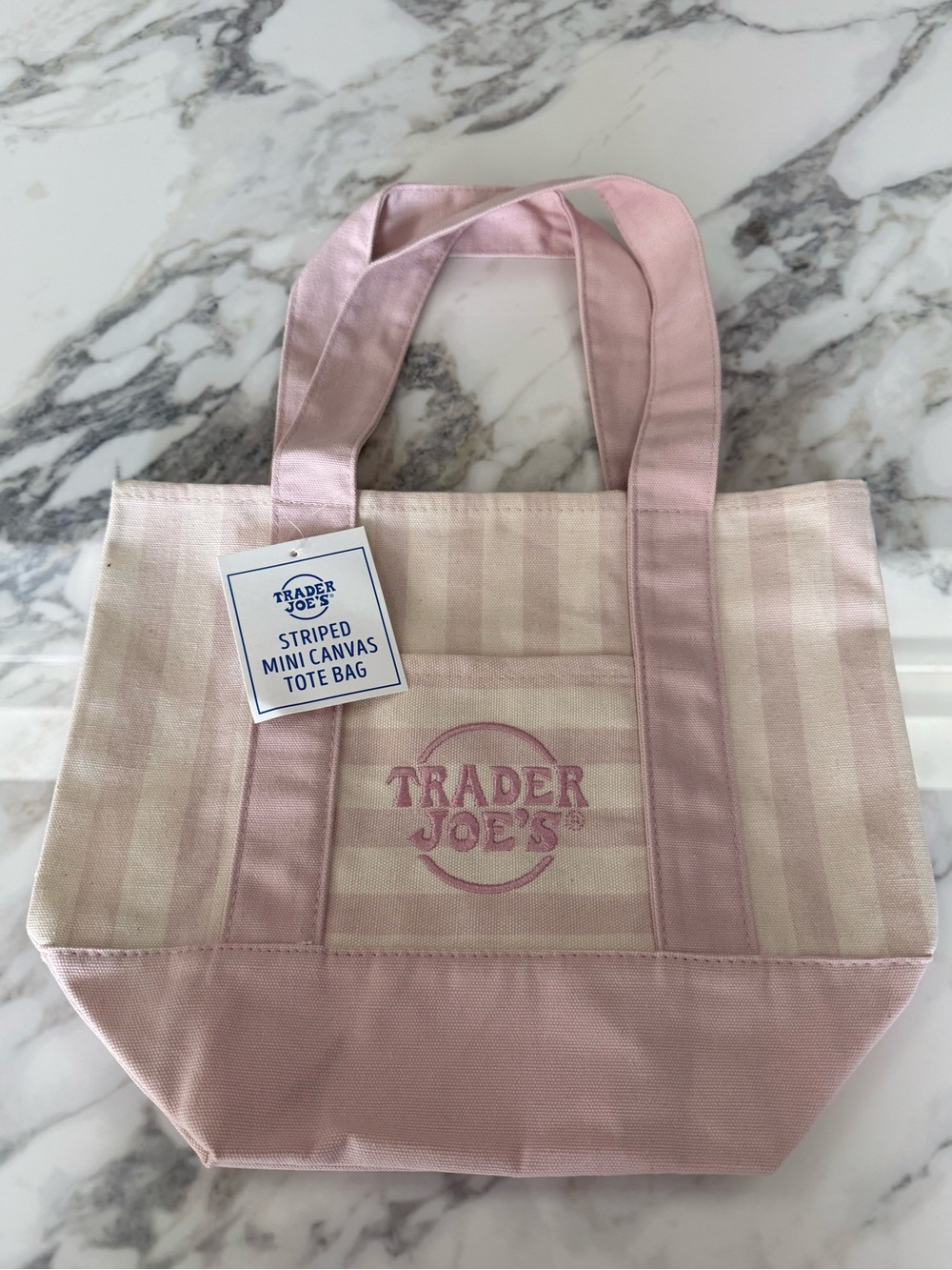 Trader Joe’s Striped Mini Canvas Tote Bags Set of 4 NWT Pastel Collection - Picture 5 of 6